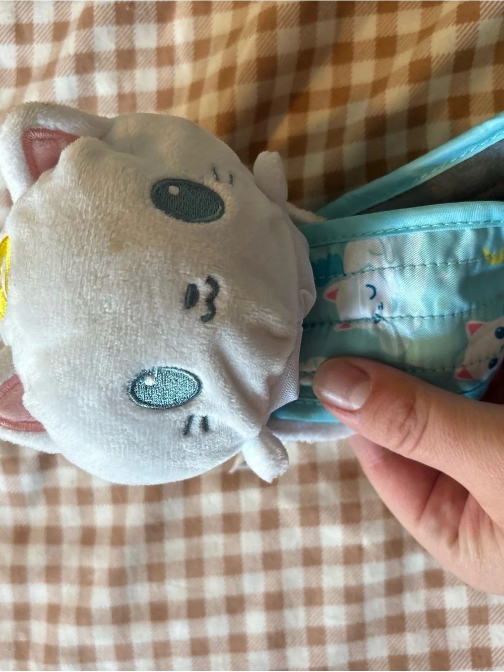 teeturtle Kids Reusable Shoulder Tote Bag in Aqua with Cute Cat Print